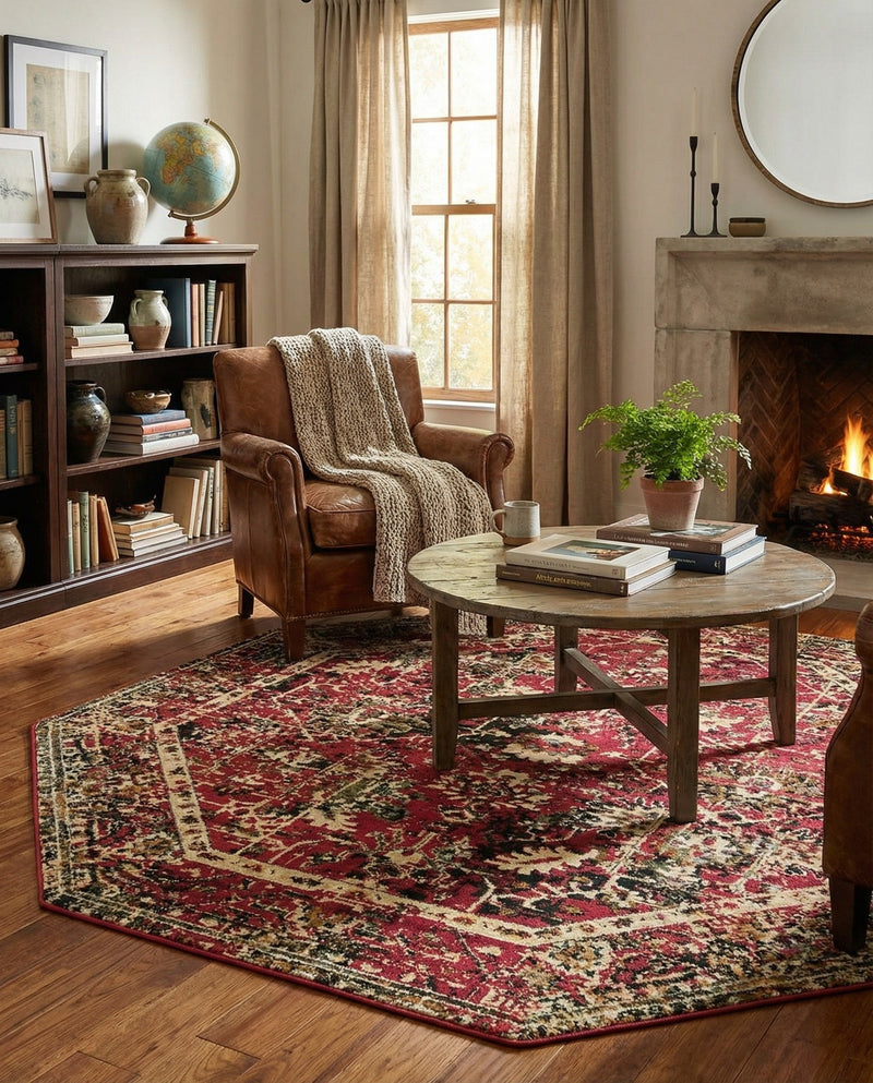Neptune Elegance Collection Area Rug -  Galatea (Burgundy) Octagon Burgundy  lifestyle 30