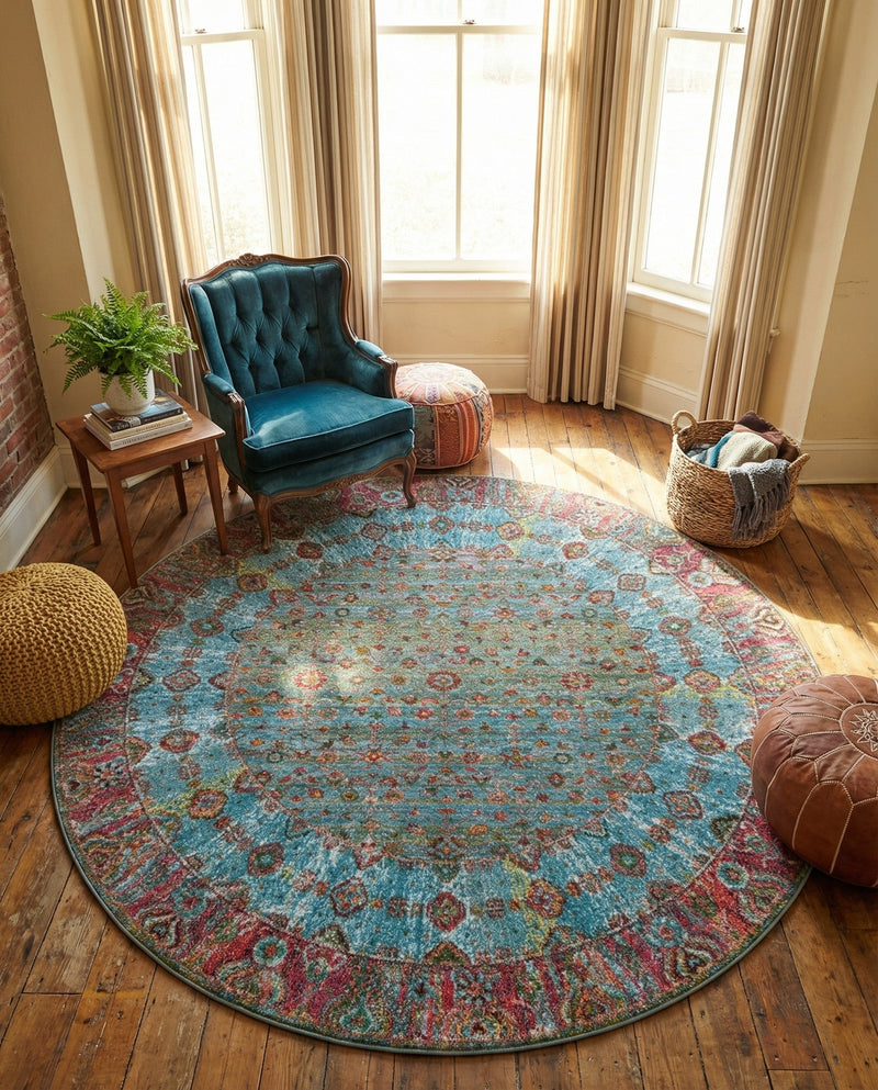 Caribbean Breeze Collection Area Rug -  Juniper Round Blue  lifestyle 53