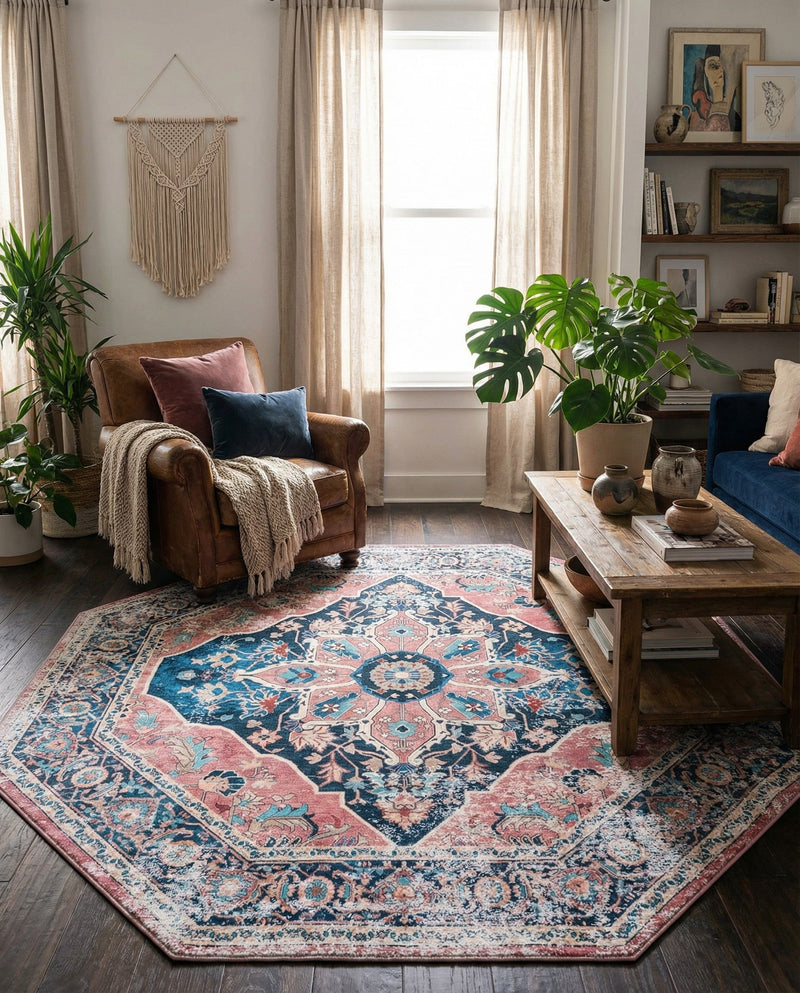 Laguna Sands Collection Area Rug -  Zuma Octagon Navy Blue  lifestyle 49