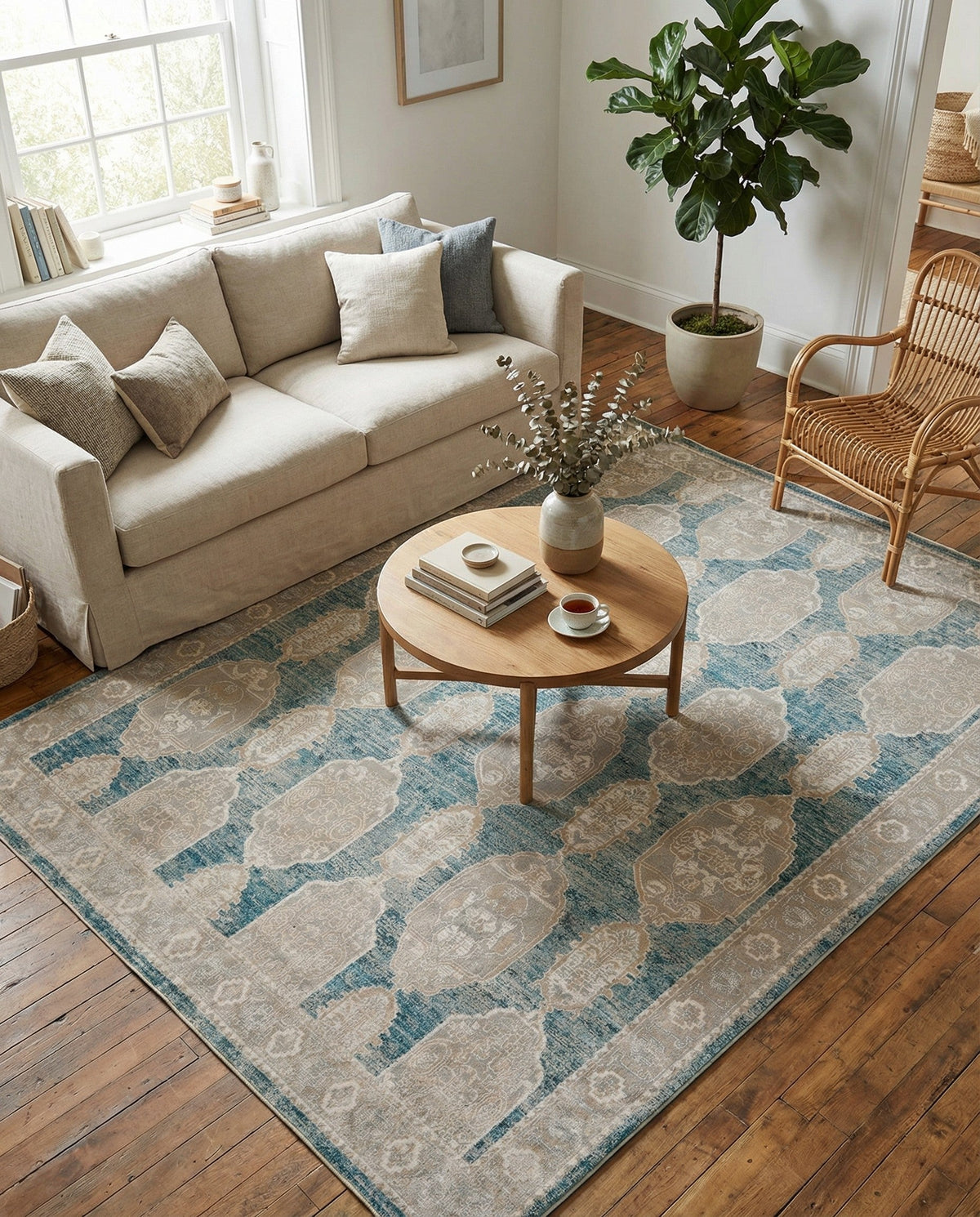 Seville Stripes Collection Area Rug -  Granada (Blue) Rectangle Blue  lifestyle 7