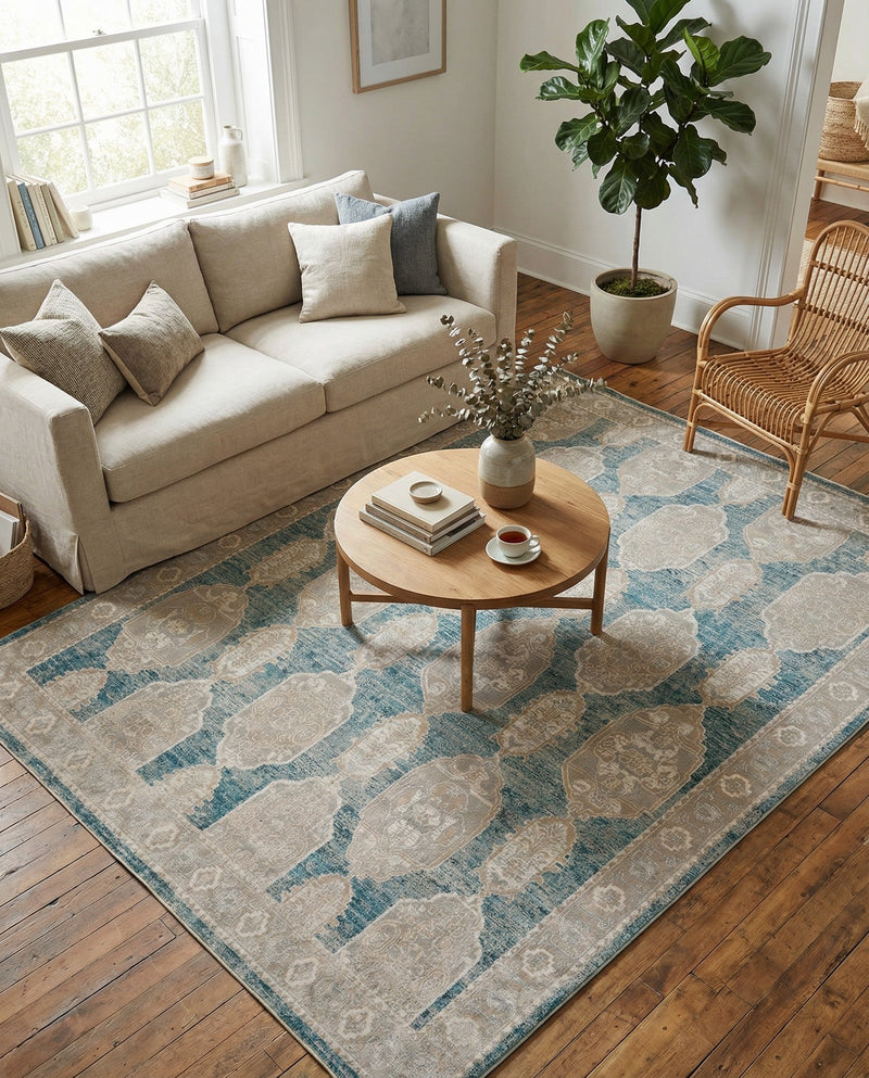 Seville Stripes Collection Area Rug -  Granada (Blue) Rectangle Blue  lifestyle 7