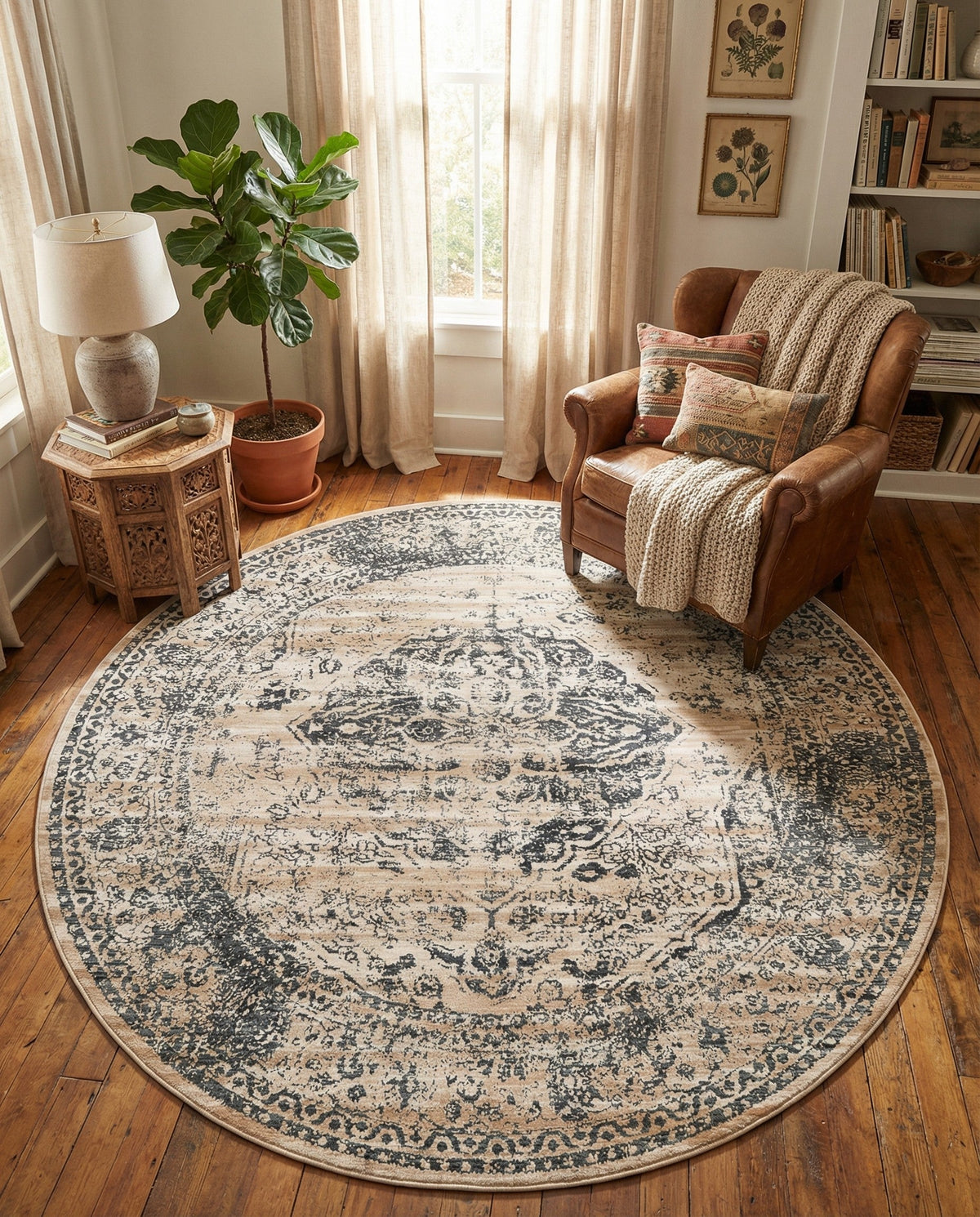 Coastal Manor Collection Area Rug -  Dunes Round Dark Blue  lifestyle 106