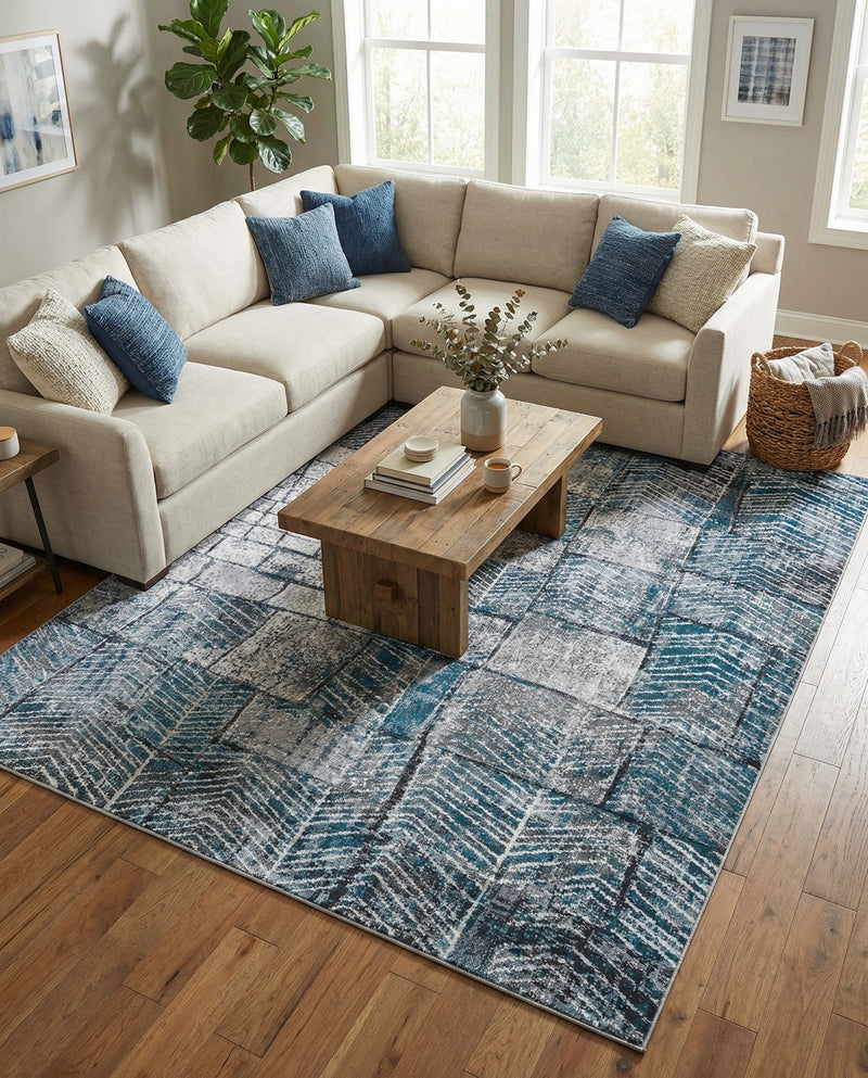 Seville Elegance Collection Area Rug - Cordoba Rectangle Gray Blue  lifestyle 13