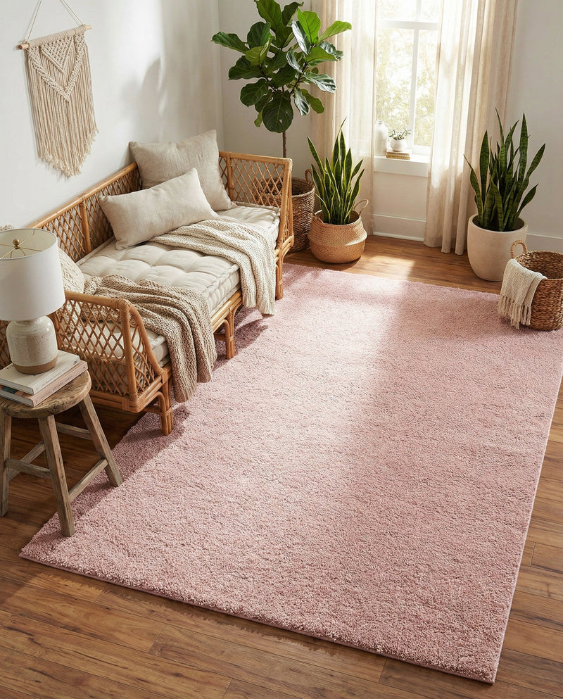 Solid Shag Seaside Collection Area Rug - Azure Cove (Pink) Rectangle Pink  lifestyle 14