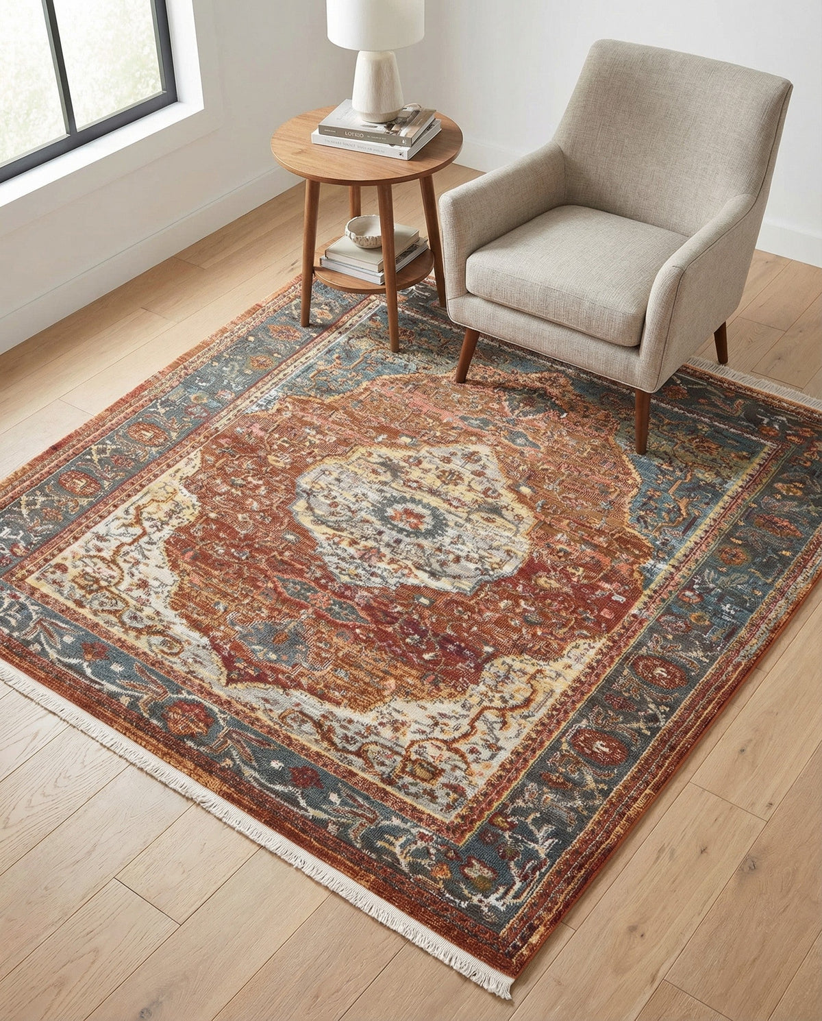 Caribbean Breeze Collection Area Rug -  Vieques Square Rust Red  lifestyle 200