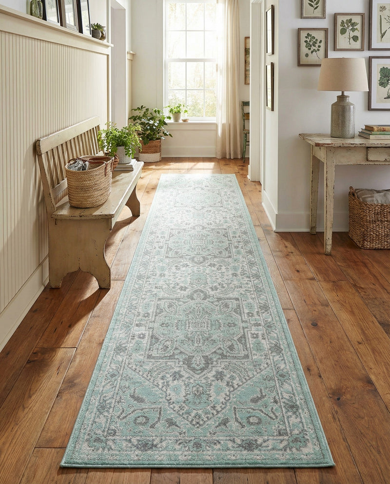 Savannah Series Collection Area Rug - Charleston (Mint) Runner Mint  lifestyle 60