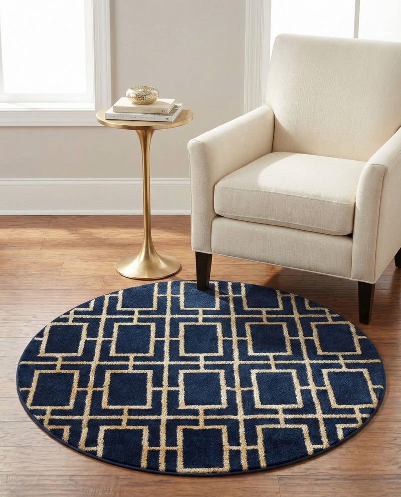 Hollywood Luxe Collection Area Rug -  Beverly (Navy Blue Gold) Round Navy Blue Gold  lifestyle 32