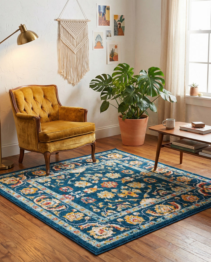 Adriana Terrace Collection Area Rug -  Positano (Navy Blue) Square Navy Blue  lifestyle 60