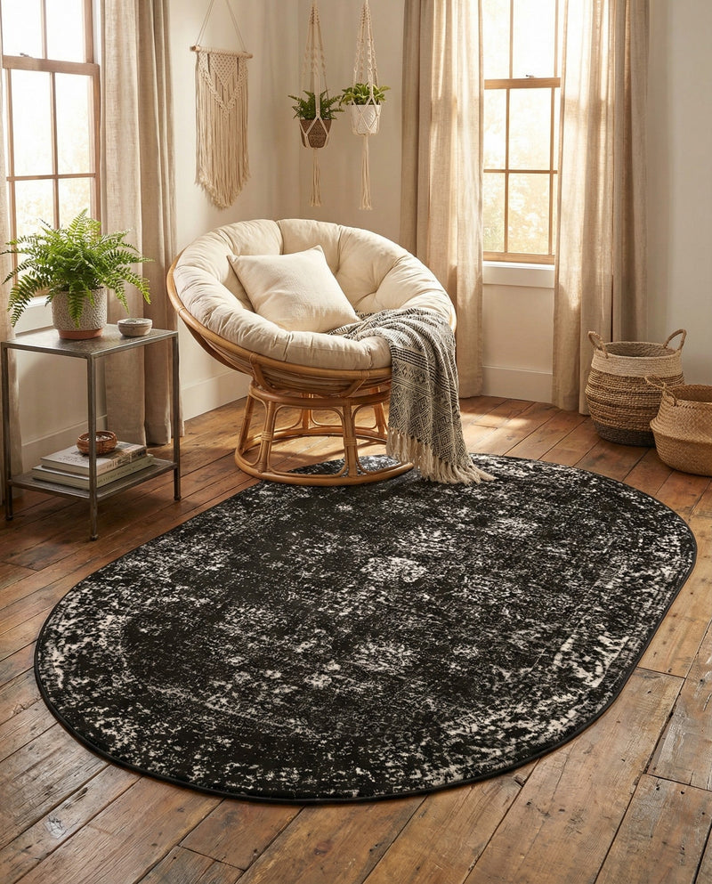 Riviera Elegance Collection Area Rug - Antibes (Black) Oval Black  lifestyle 55