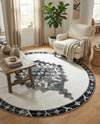 Heritage Elegance Collection Area Rug -  Winterthur (Black and White) Round Black and White  lifestyle 49