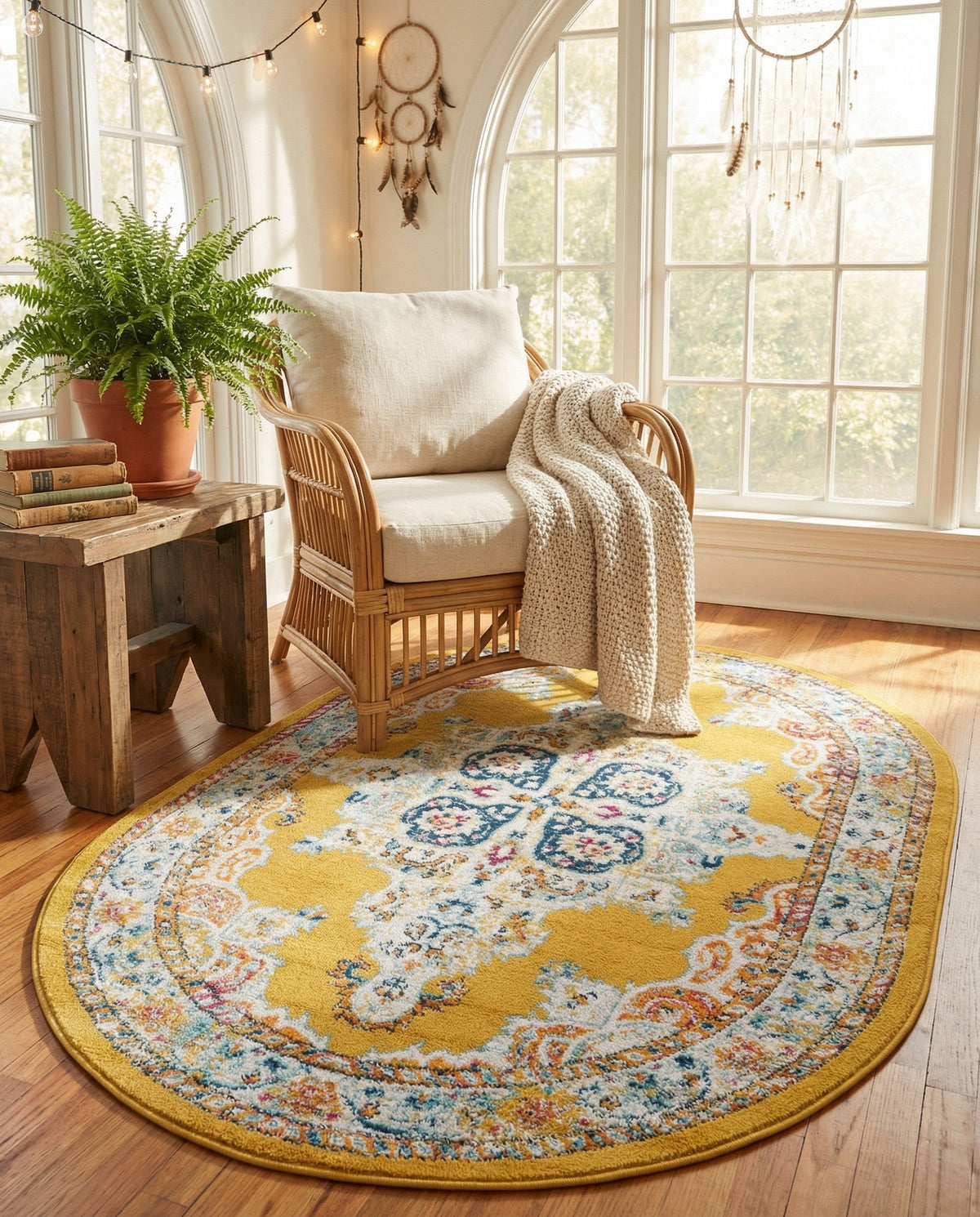 Beverly Grove Collection Area Rug -  Fairfax (Yellow) Oval Yellow  lifestyle 85