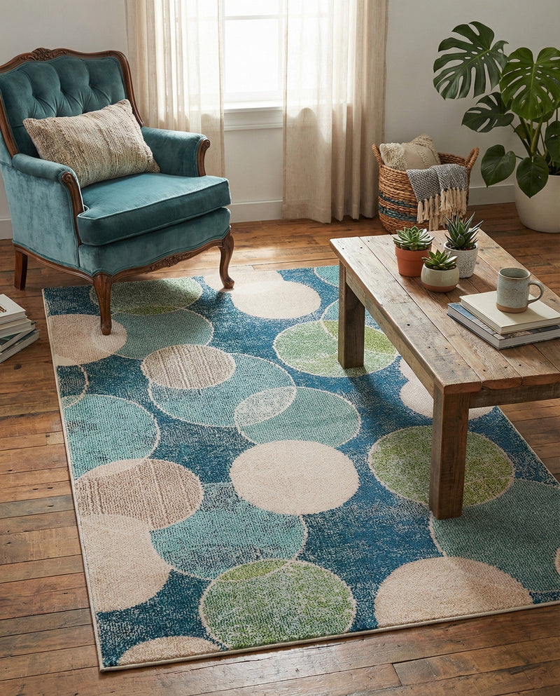 Chromatic Oasis Collection Area Rug -  Zephyr Rectangle Navy Blue  lifestyle 19