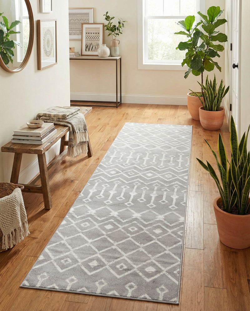 Marrakech Lattice Collection Area Rug - Medina (Light Gray) Runner Light Gray  lifestyle 50
