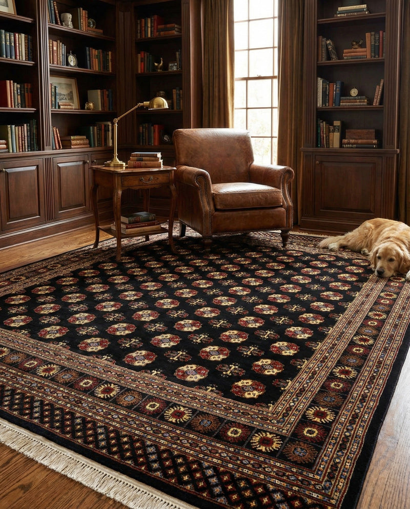 Samarkand Elegance Collection Area Rug -  Margilan (Black) Rectangle Black  lifestyle 13