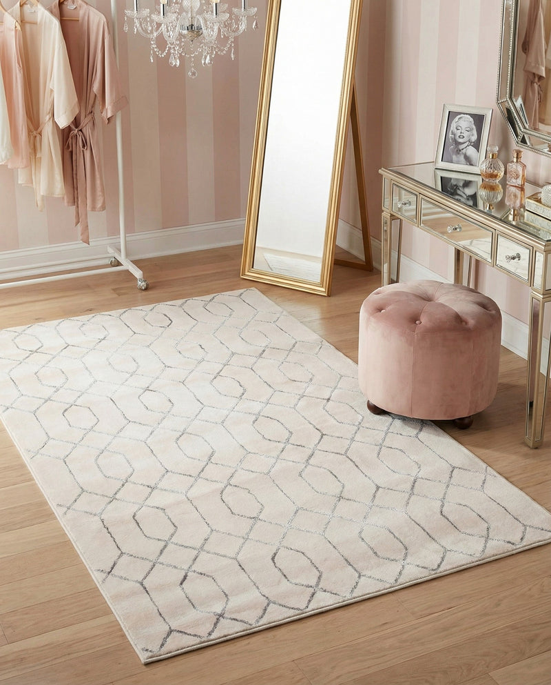 Hollywood Luxe Collection Area Rug - Sunset (White Silver) Rectangle White Silver  lifestyle 12