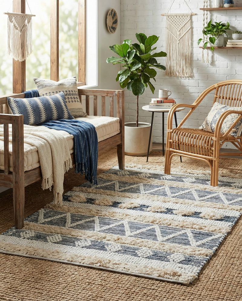 Cotton Punjab Passage Collection Area Rug - Amritsar Rectangle Ivory  lifestyle 16