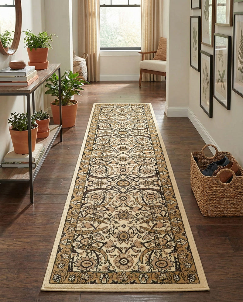 Tabriz Tapestry Collection Area Rug - Sahand (Ivory) Runner Ivory  lifestyle 40
