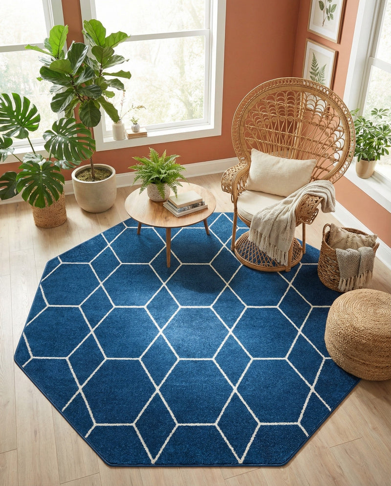 Trellis Mosaic Collection Area Rug - Arborville (Navy Blue) Octagon Navy Blue  lifestyle 70