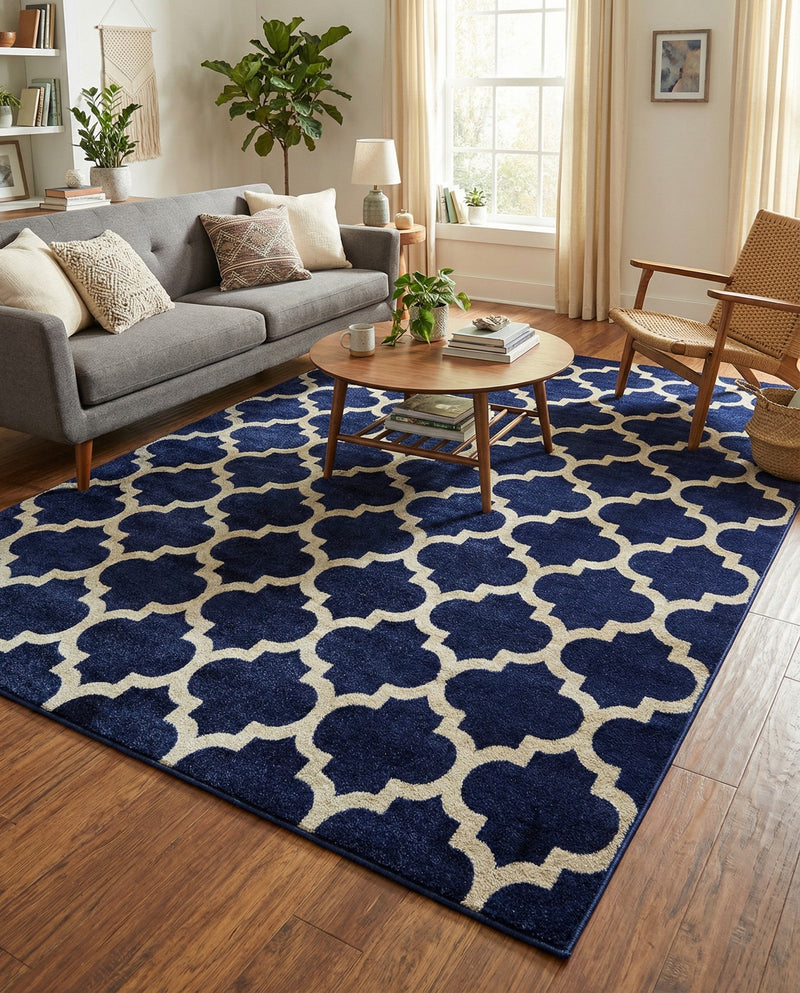 Lattice Gardens Collection Area Rug -  Bloomfield (Dark Blue) Rectangle Dark Blue  lifestyle 20