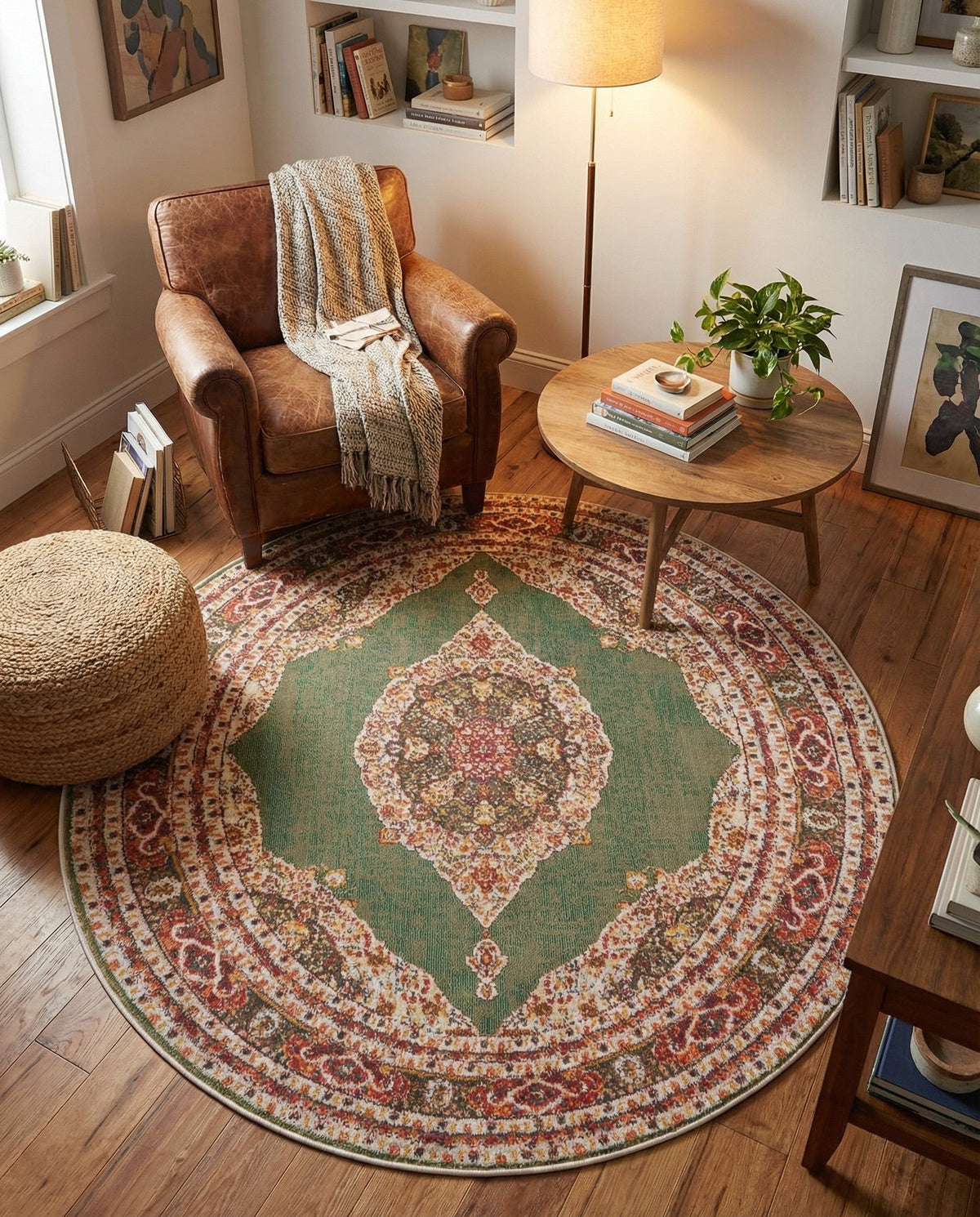Caribbean Breeze Collection Area Rug -  Windward Round Green  lifestyle 179