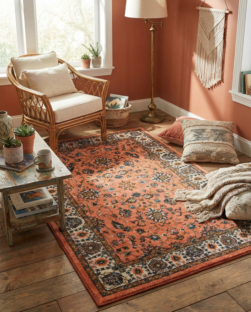 Casablanca Tapestry Collection Area Rug -  Marrakech (Salmon) Rectangle Salmon  lifestyle 10