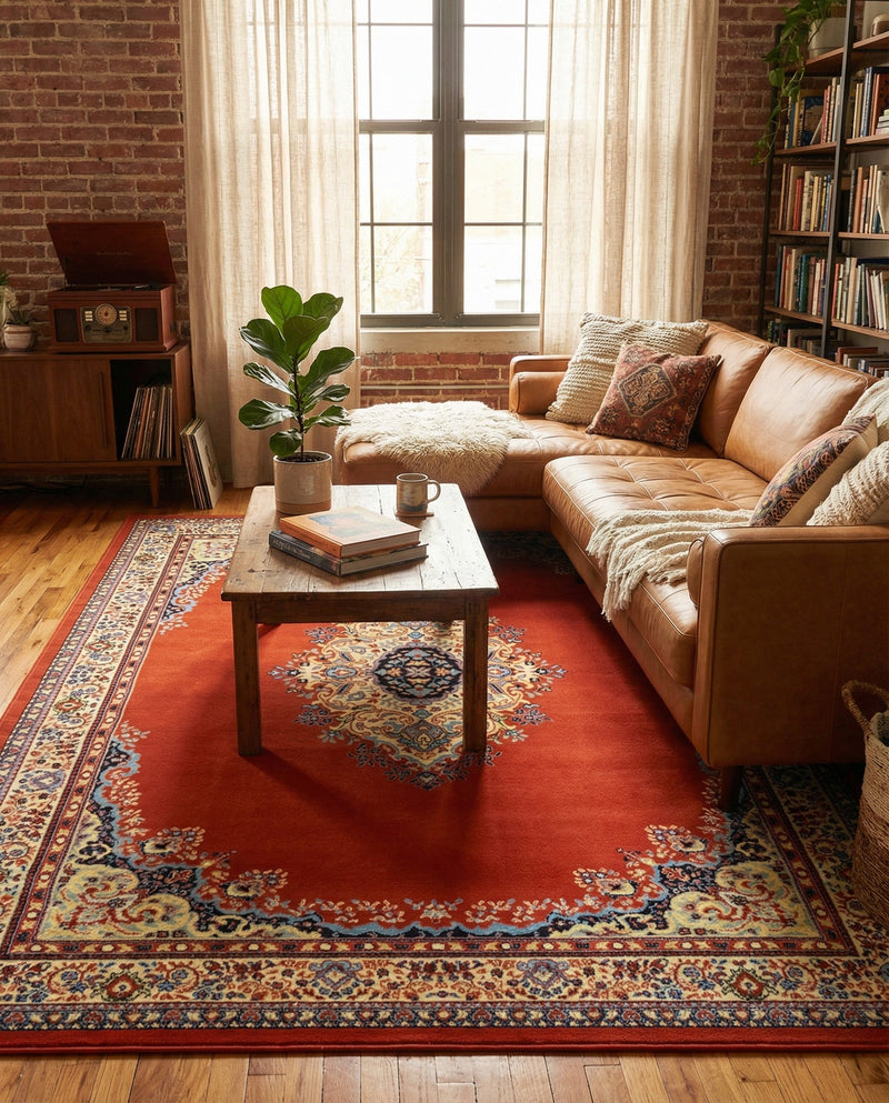 Tabriz Tapestry Collection Area Rug - Azerbaijan (Terracotta) Rectangle Terracotta  lifestyle 8