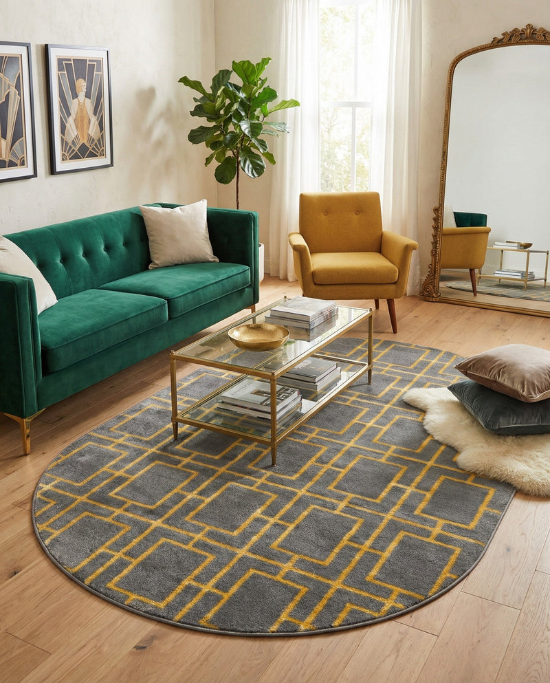 Hollywood Luxe Collection Area Rug -  Beverly (Gray Gold) Oval Gray Gold  lifestyle 53