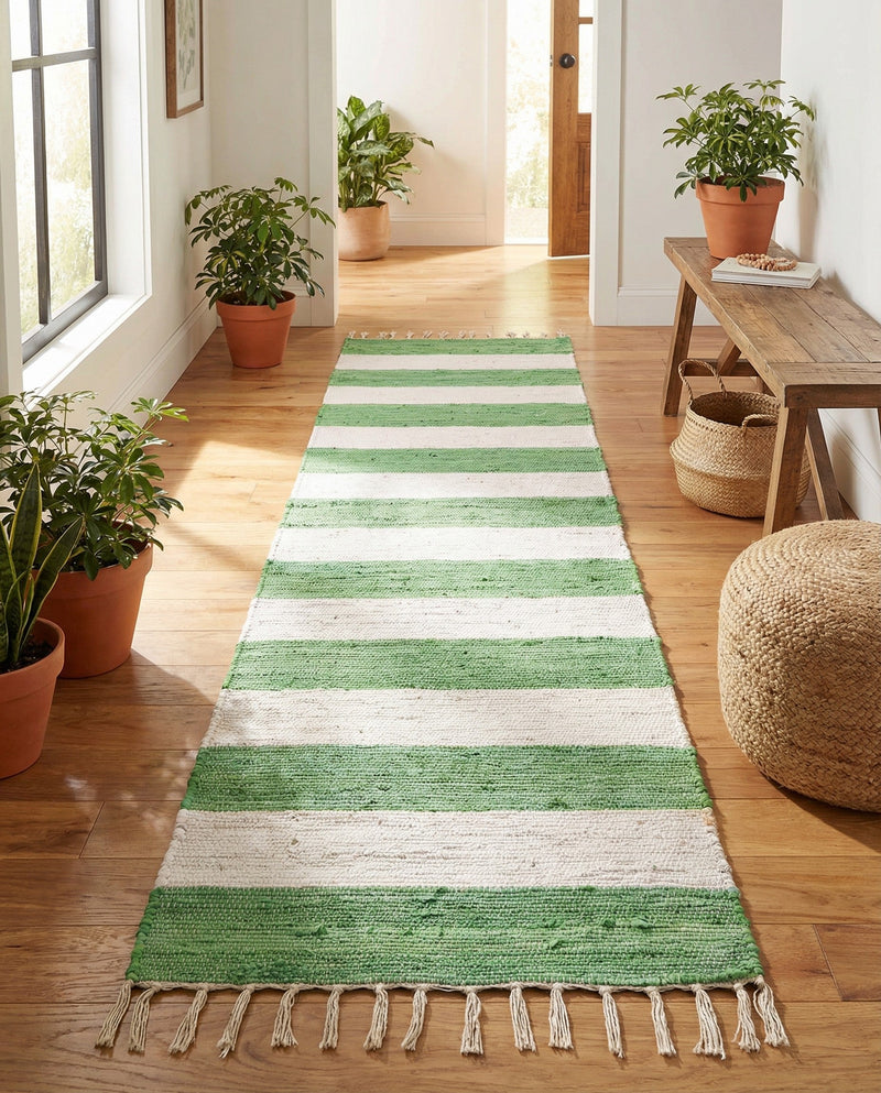 Tassel Trail Collection Area Rug - Pathway (Green and Ivory) Runner Green and Ivory  lifestyle 43