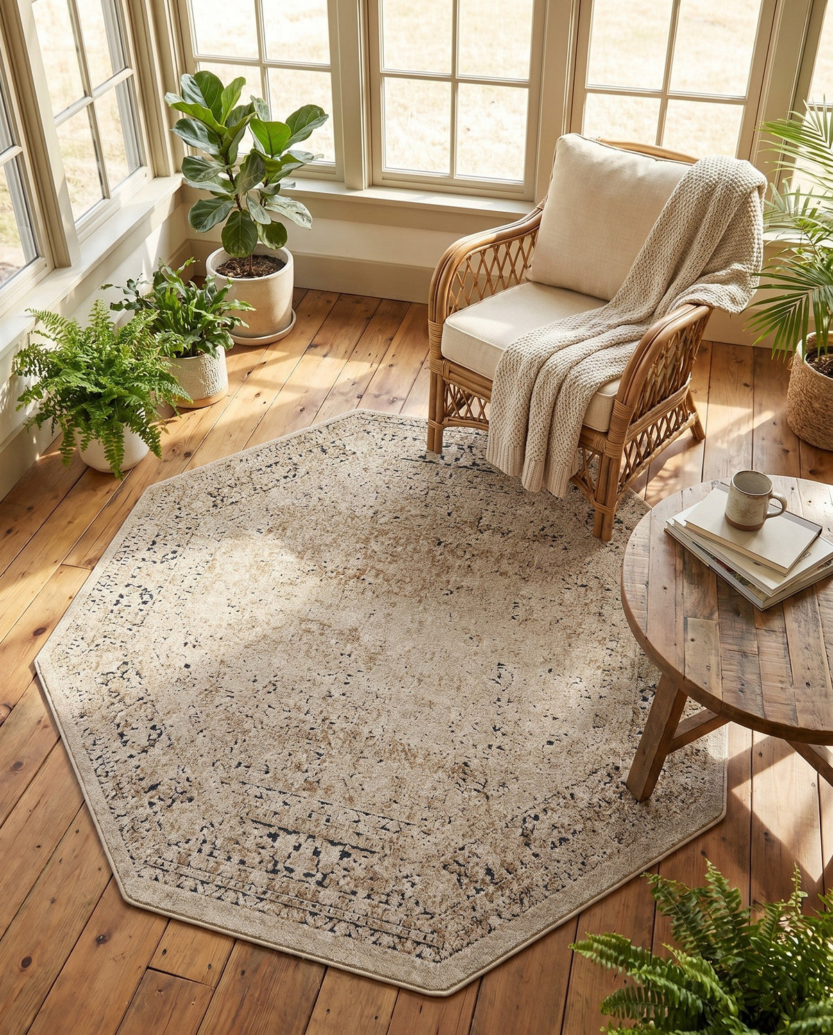Coastal Manor Collection Area Rug -  Marina Octagon Beige  lifestyle 139