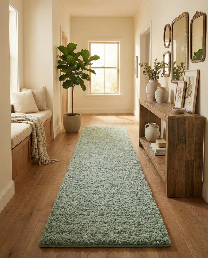Cozy Comfort Shag Collection Area Rug - Haven (Sage Green) Runner Sage Green  lifestyle 75