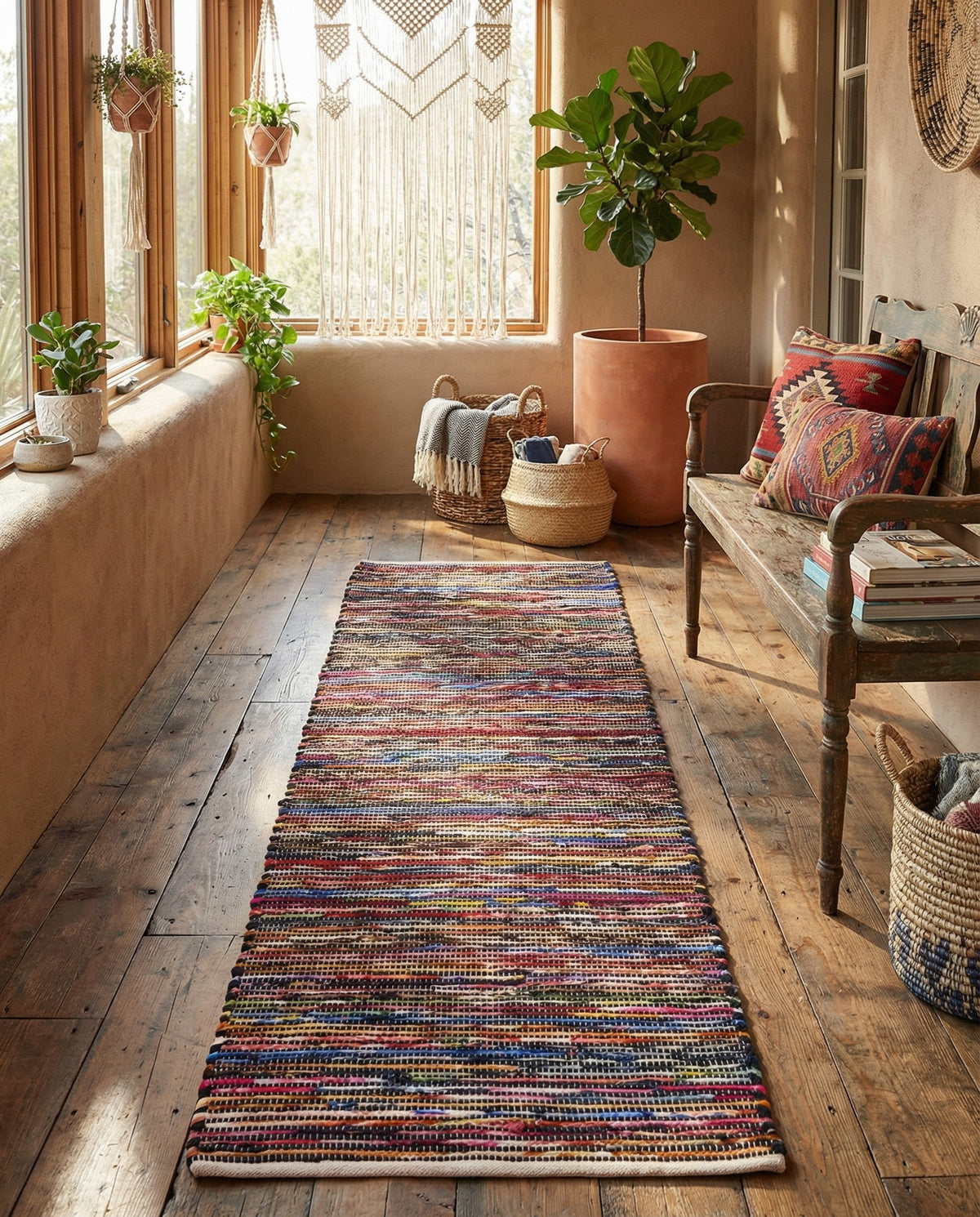 Thar Cotton Collection Area Rug - Alleppey Runner Multi Black  lifestyle 64