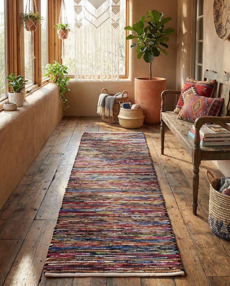 Thar Cotton Collection Area Rug - Alleppey Runner Multi Black  lifestyle 64