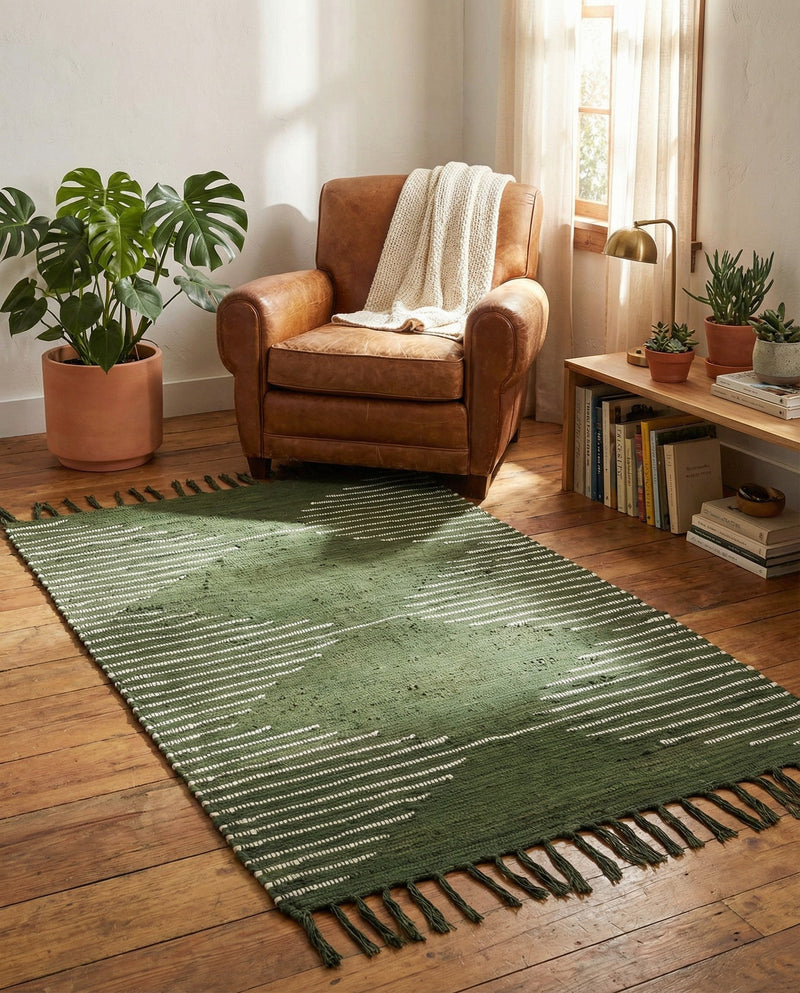 Thar Cotton Collection Area Rug - Jaisalmer (Green) Rectangle Green  lifestyle 16