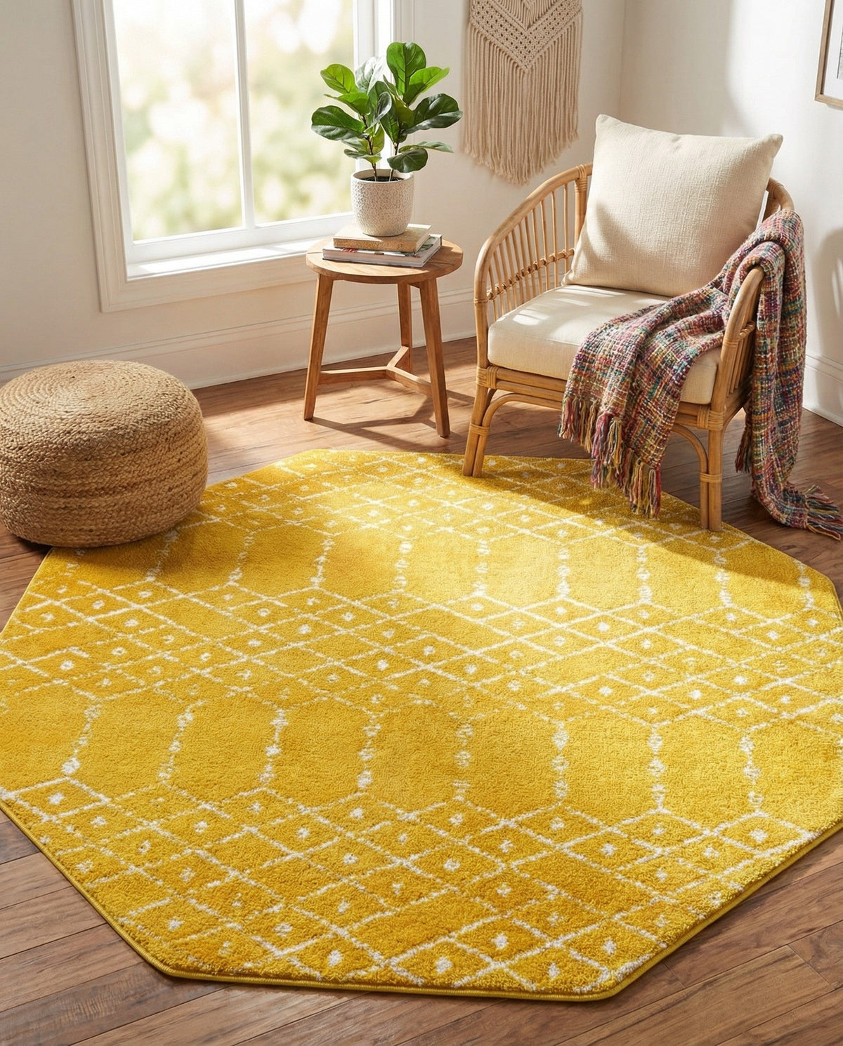 Marrakesh Lattice Collection Area Rug - Casablanca (Yellow) Octagon Yellow  lifestyle 81