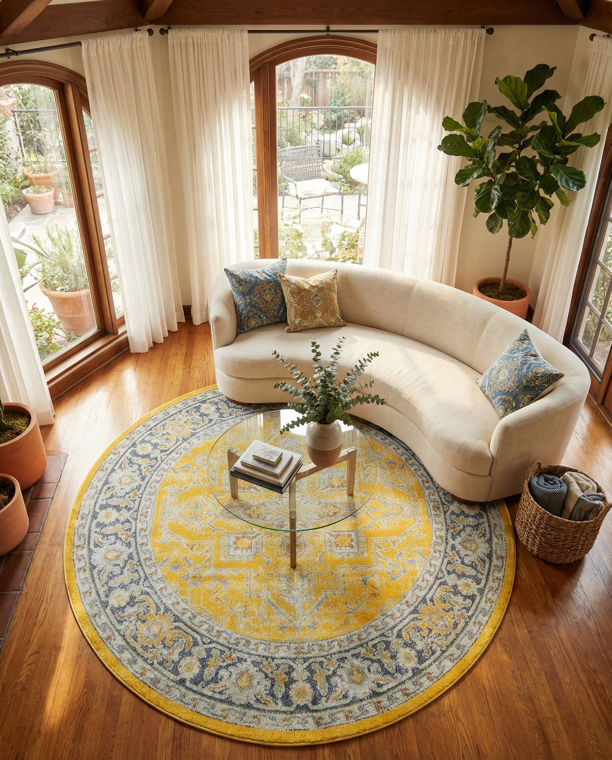 Caribbean Breeze Collection Area Rug -  Andros Round Yellow  lifestyle 169