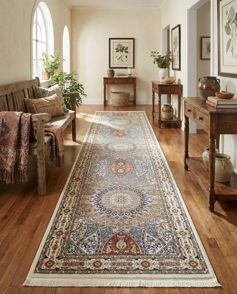Persian Elegance Collection Area Rug -  Hamedan (Ivory) Runner Ivory  lifestyle 43