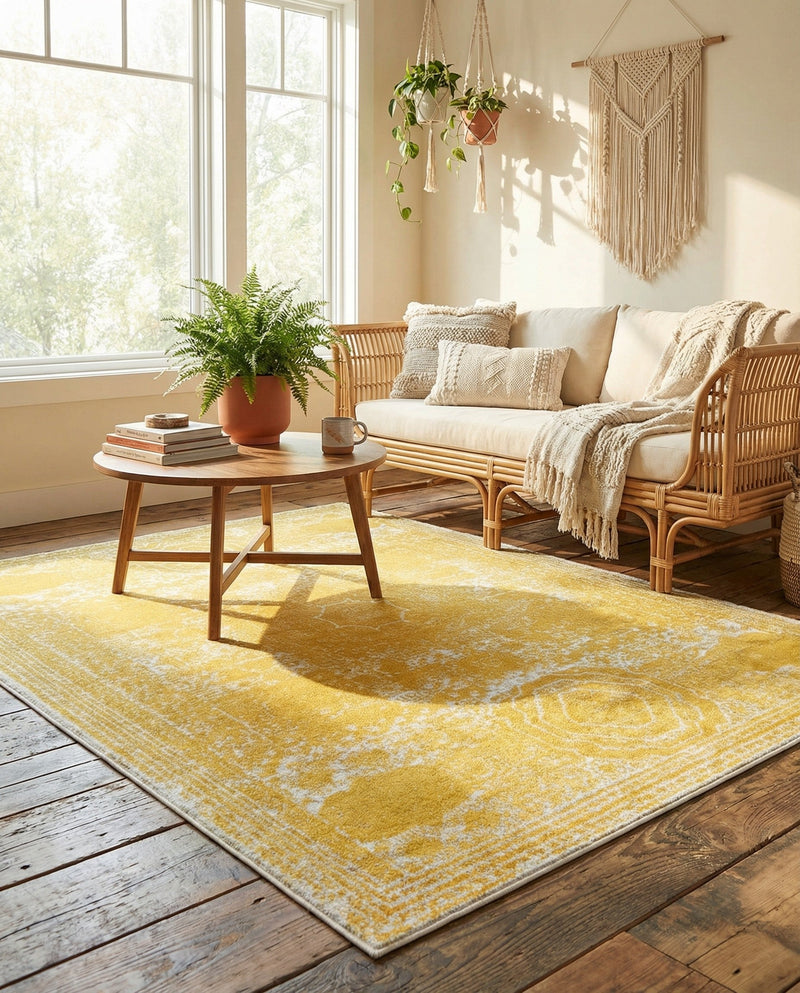 Dover Terrace Collection Area Rug -  Lagoon (Yellow) Rectangle Yellow  lifestyle 13