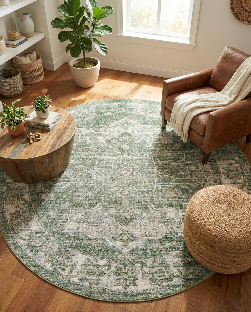 Savannah Soiree Collection Area Rug -  Everglade (Green) Round Green  lifestyle 68