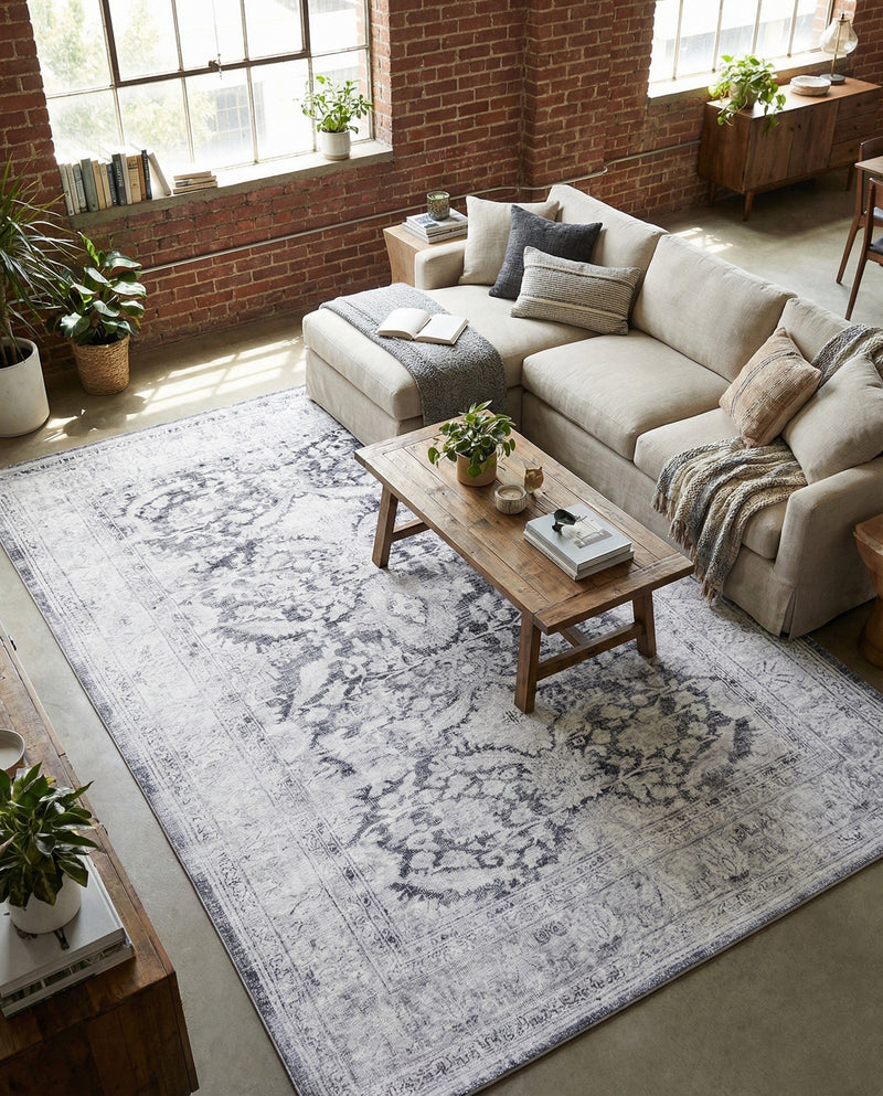 Heritage Elegance Collection Area Rug -  Miramar Rectangle Charcoal  lifestyle 23