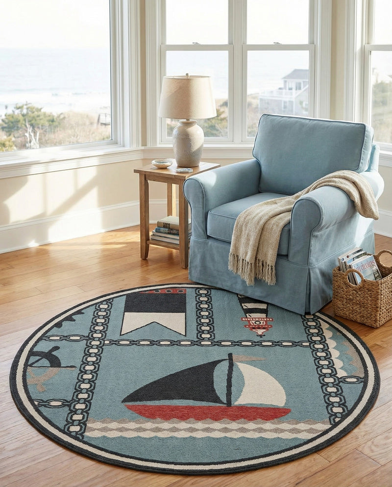 Seaside Haven Rugs Collection Area Rug -  Anchorage Round Blue  lifestyle 76