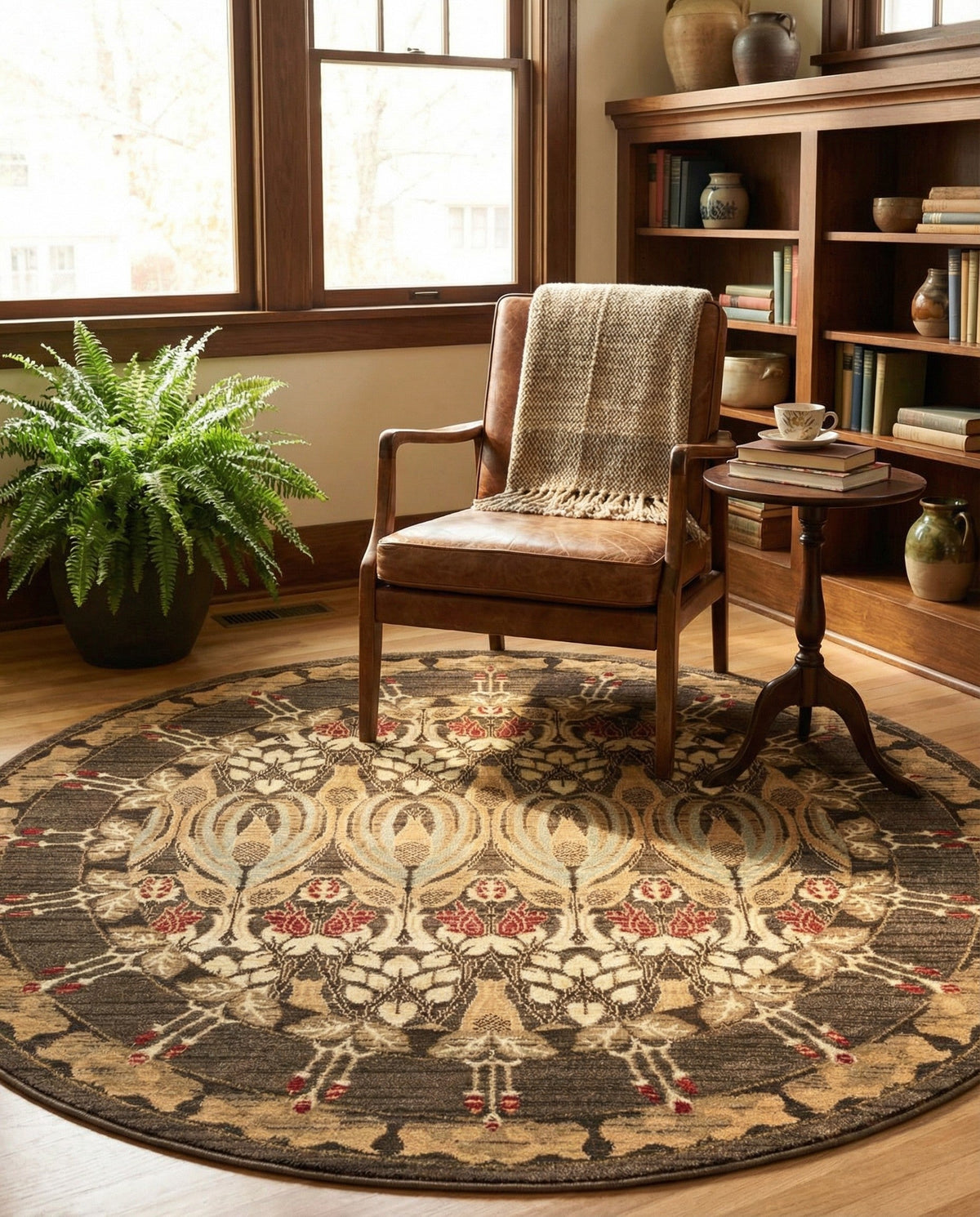 Chelsea Elegance Collection Area Rug -  Brompton (Brown) Round Brown  lifestyle 128