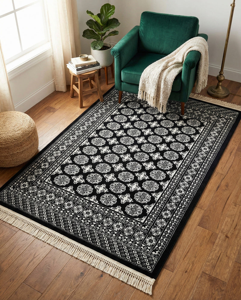 Samarkand Elegance Collection Area Rug -  Margilan (Black and White) Rectangle Black and White  lifestyle 17