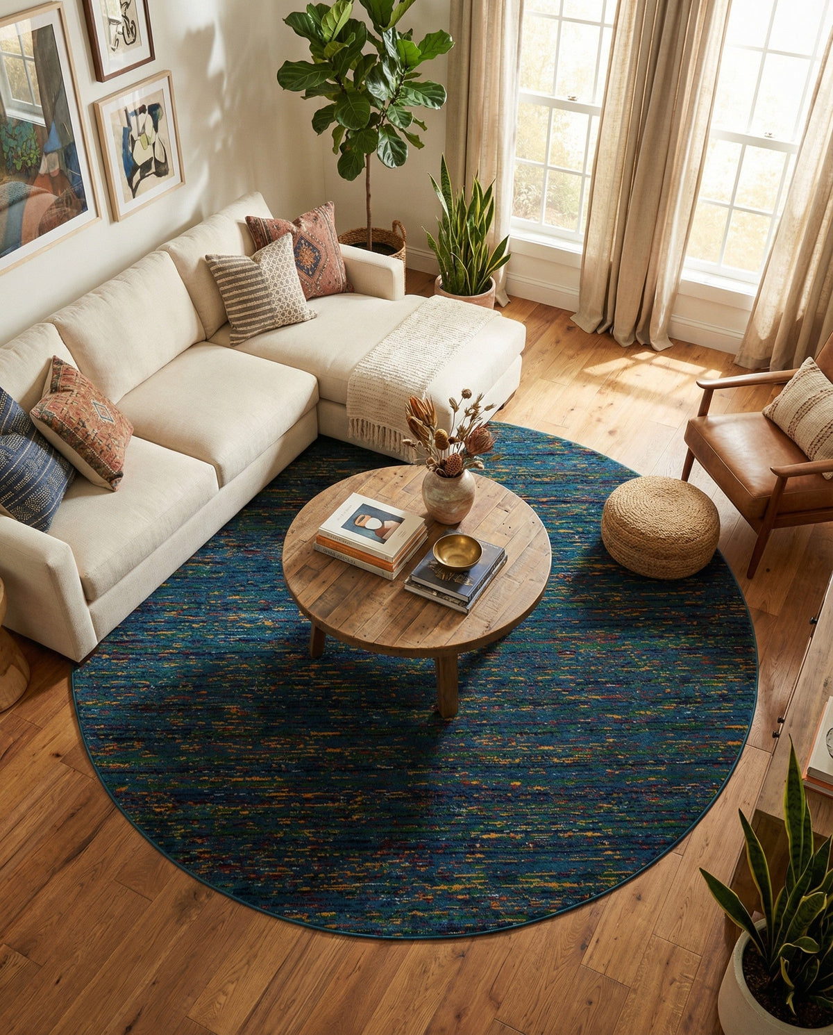 Caribbean Cove Collection Area Rug -  Lucia Round Navy Blue  lifestyle 143