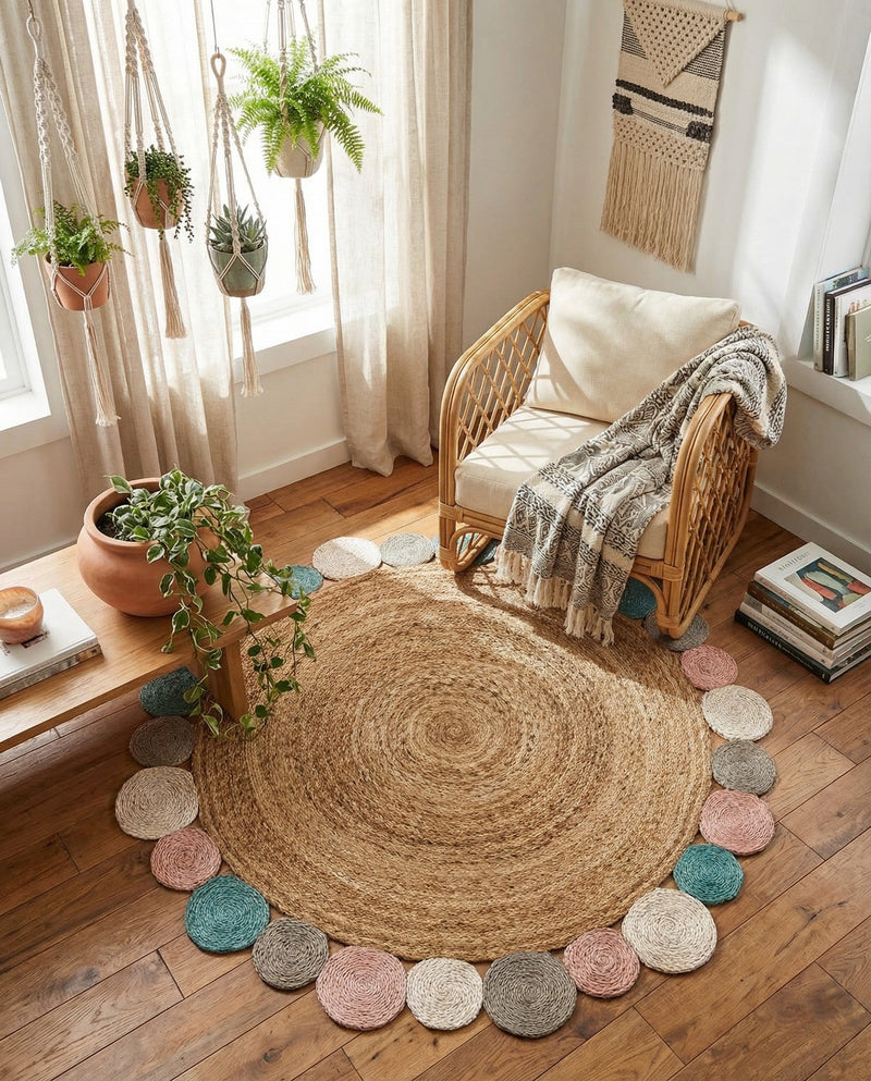 Woven Seaside Jute Collection Area Rug - Sienna Round Multi  lifestyle 66
