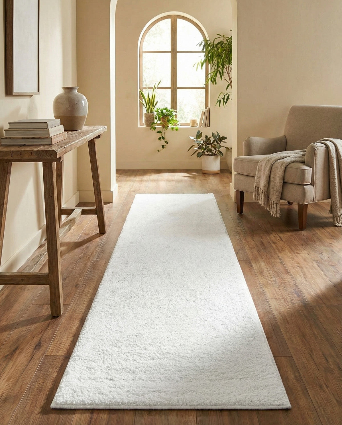 Solid Shag Seaside Collection Area Rug - Azure Cove (Snow White) Runner Snow White  lifestyle 38