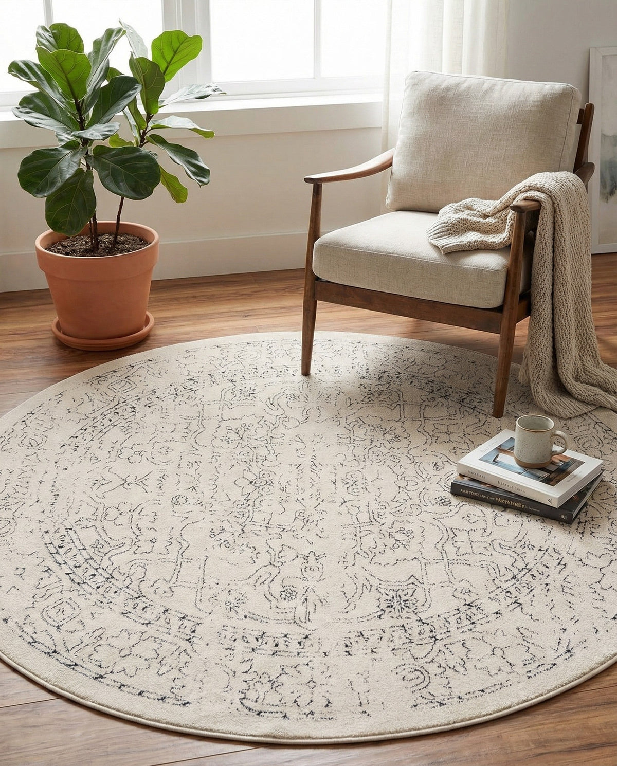 Savannah Soiree Collection Area Rug -  Everglade (White) Round White  lifestyle 76