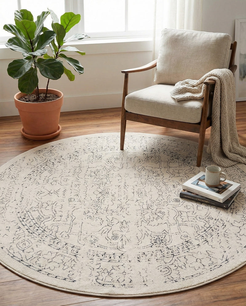 Savannah Soiree Collection Area Rug -  Everglade (White) Round White  lifestyle 76