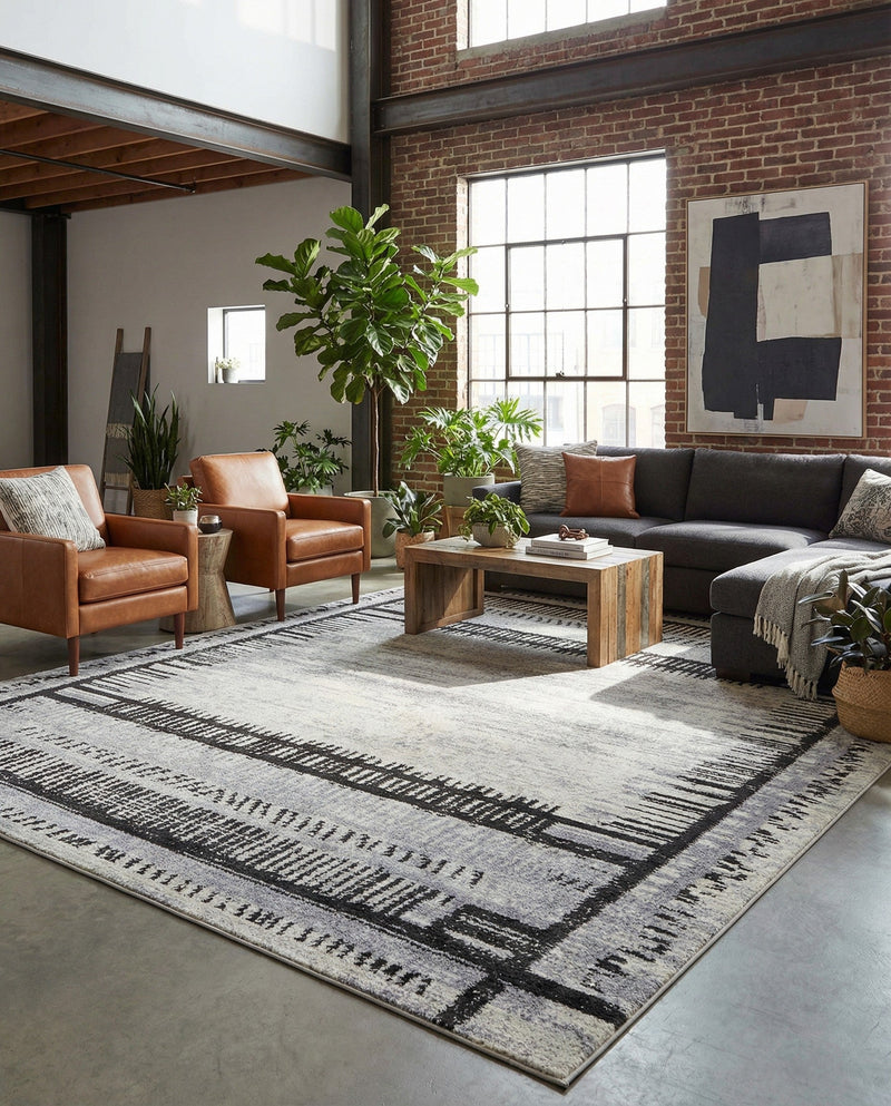 Marrakech Mosaic Collection Area Rug -  Sahara Rectangle Black and White  lifestyle 10