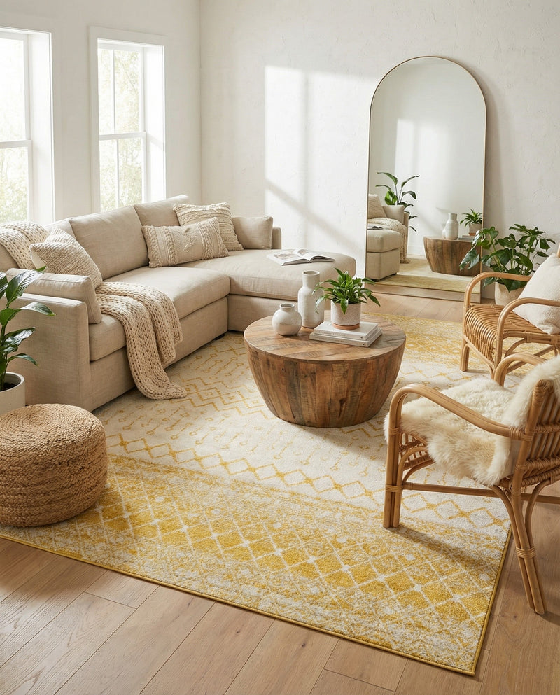 Mediterranean Lattice Collection Area Rug -  Casablanca (Ivory and Yellow) Rectangle Ivory and Yellow  lifestyle 5