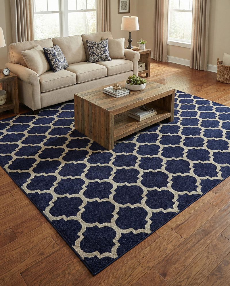Lattice Gardens Collection Area Rug -  Bloomfield (Dark Blue) Square Dark Blue  lifestyle 41